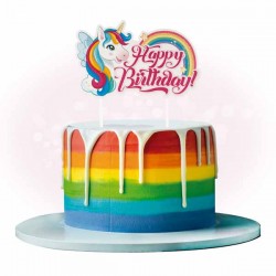 Topo de Bolo Unicornio Happy Birthday