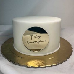 Topo de Bolo " Feliz Aniversário" Disco Dourado 6 cm