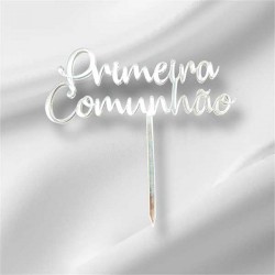 Topo de Bolo Primeira Comunhão 7cm Prateado | Cake Topper 