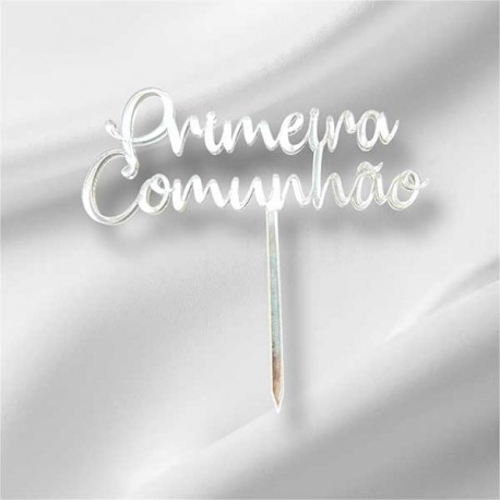 Topo de Bolo Primeira Comunhão 7cm Prateado | Cake Topper 