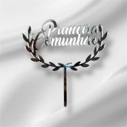 Topo de Bolo Primeira Comunhão 7cm Prateado | Cake Topper 