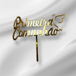 Topo de Bolo Primeira Comunhão 11,5cm Dourado c/ Pomba