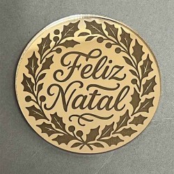 Topo de Bolo " Feliz Natal" Disco Dourado 6 cm