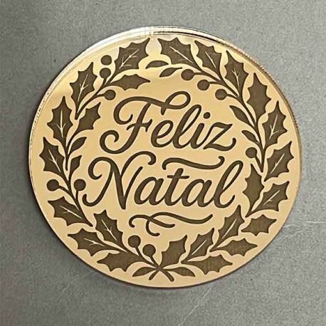 Topo de Bolo " Feliz Natal" Disco Dourado 6 cm