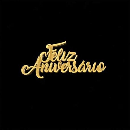 Topo de Bolo "Feliz Aniversário" Letras Douradas 6 cm