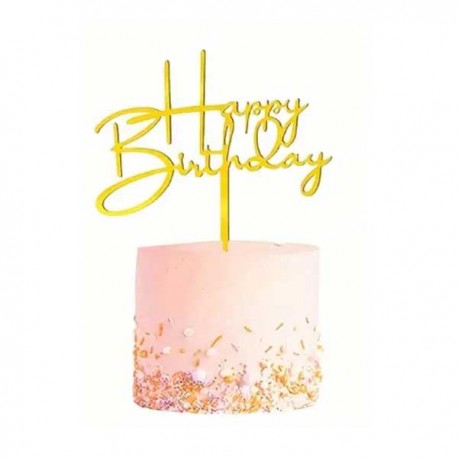 Topo de Bolo Happy Birthday Dourado