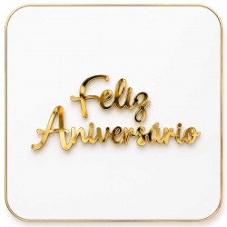 Topo de Bolo "Feliz Aniversário" Letras Douradas 6 cm
