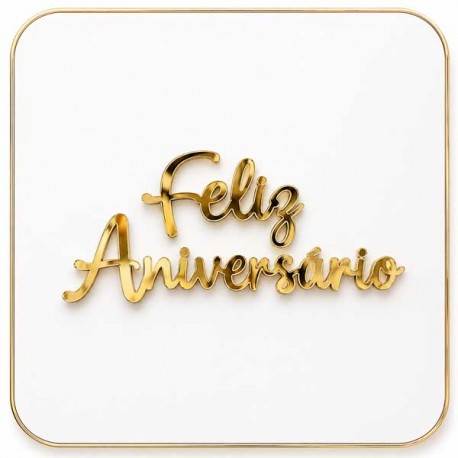 Topo de Bolo "Feliz Aniversário" Letras Douradas 6 cm