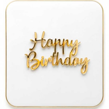 Topo de Bolo "Happy Birthday" Letras Douradas 