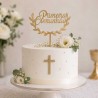 Topo de Bolo Primeira Comunhão Dourado 11cm