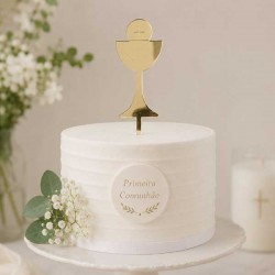 Topo de Bolo Calice Comunhão Dourado 8cm