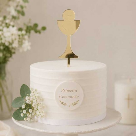 Topo de Bolo Calice Comunhão Dourado 8cm